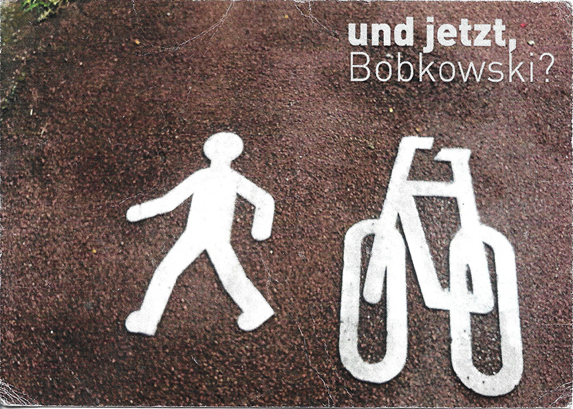 Postkarte mit Verkehrszeichen für Rad- und Gehweg.